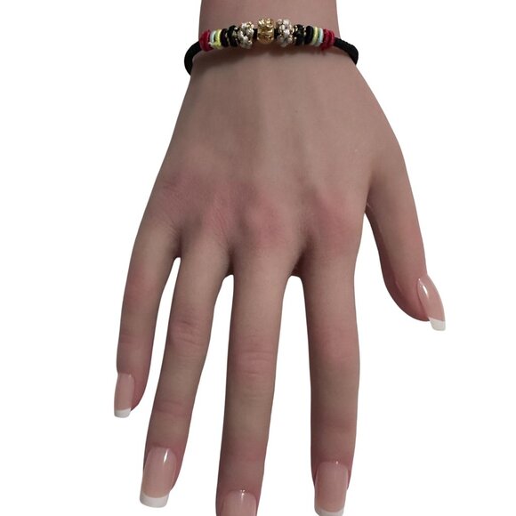 18K Gold Money Bag Bracelet Multicolor Yarn Rose Quartz Square Bead Size 6-6.5" - Picture 9 of 9